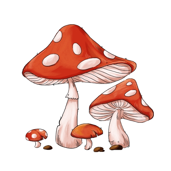 清新红色蘑菇森林菌类植物手绘元素