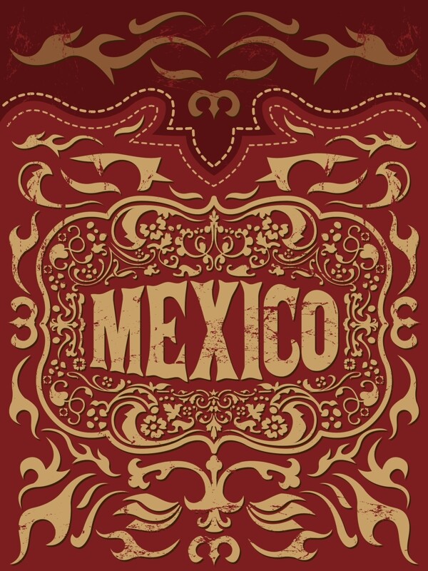 红色花纹墨西哥背景