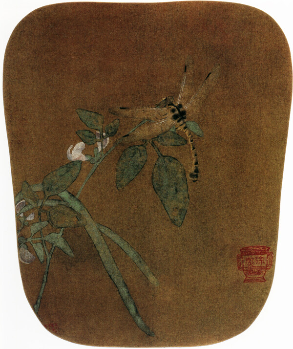 豆花蜻蜓图镜片中国古画0038