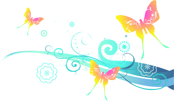 矢量花卉蝴蝶素材背景图案