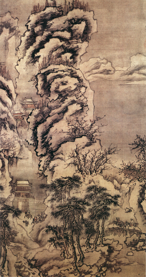 雪景山水图山水画中国古画0357