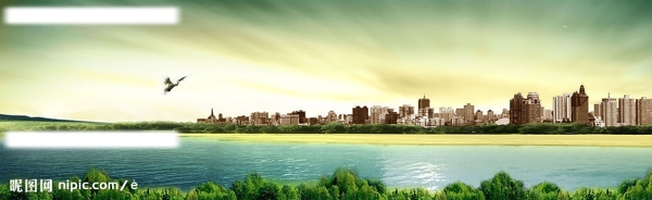 湖边城市广告素材图片
