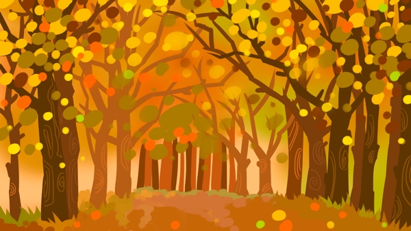 秋季黄色枯黄树木小路背景