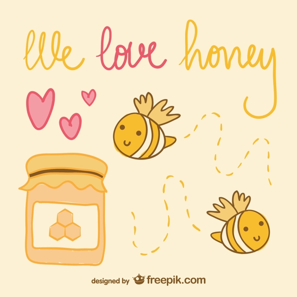 可爱蜜蜂与蜂蜜矢量素材