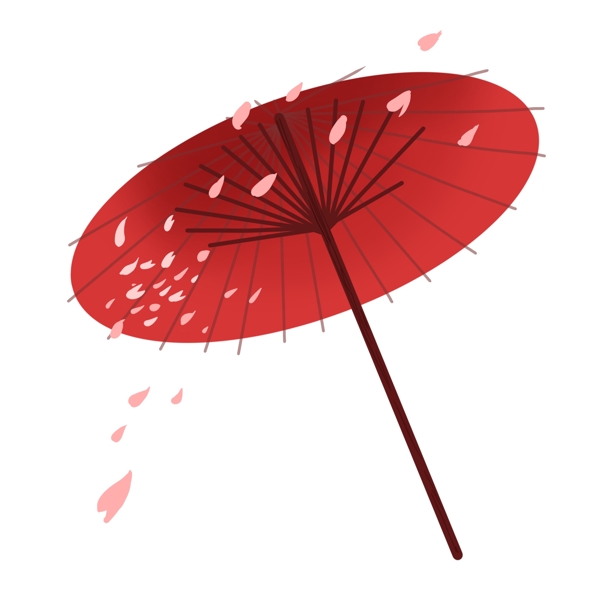 樱花花瓣装饰的红伞