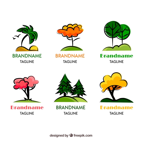 6款彩色树木标志矢量素材