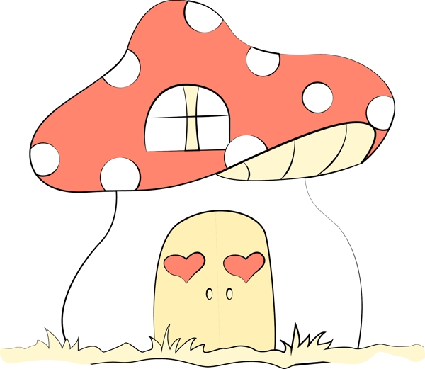彩色蘑菇冬季童话屋简笔画可商用