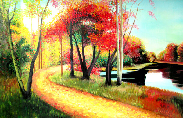 秋天风景油画图片