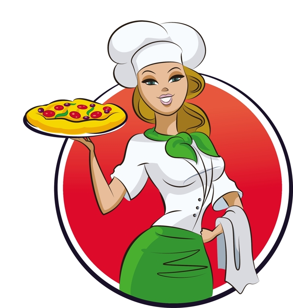 服务员宣传披萨设计矢量