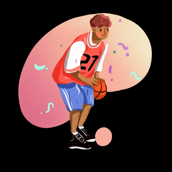 篮球少年运动少年手绘插画png免抠素材