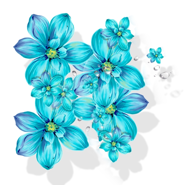 蓝色高贵水彩花卉透明素材