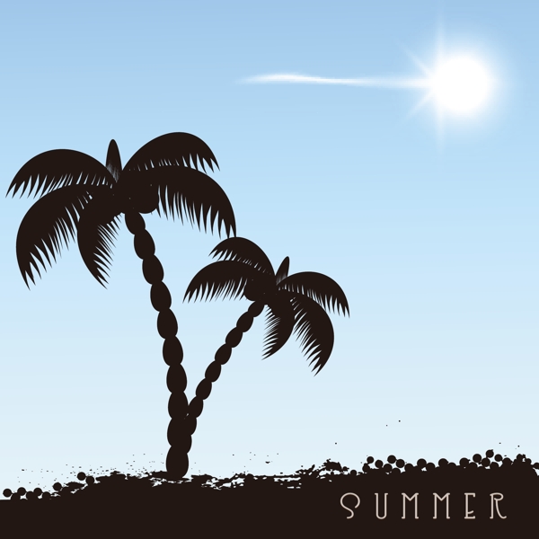 夏天的晚上背景与棕榈树