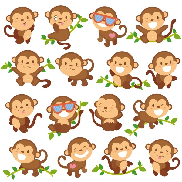 卡通猴子多姿态矢量图