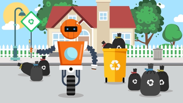 爱护环境之机器人垃圾分类提醒