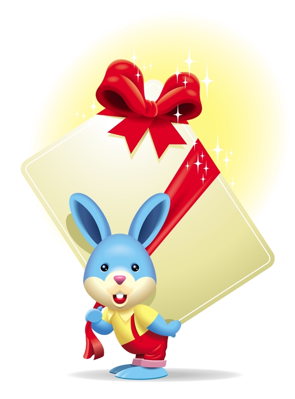 可爱的卡通小兔子送卡片一