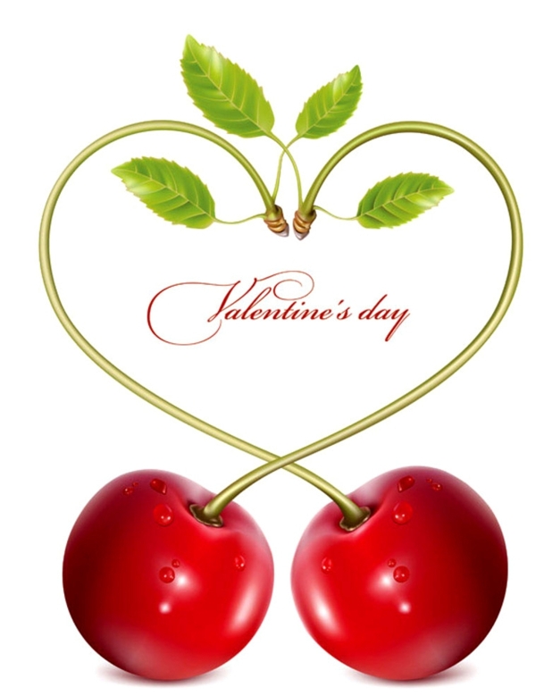浪漫心形苹果和樱桃矢量素材