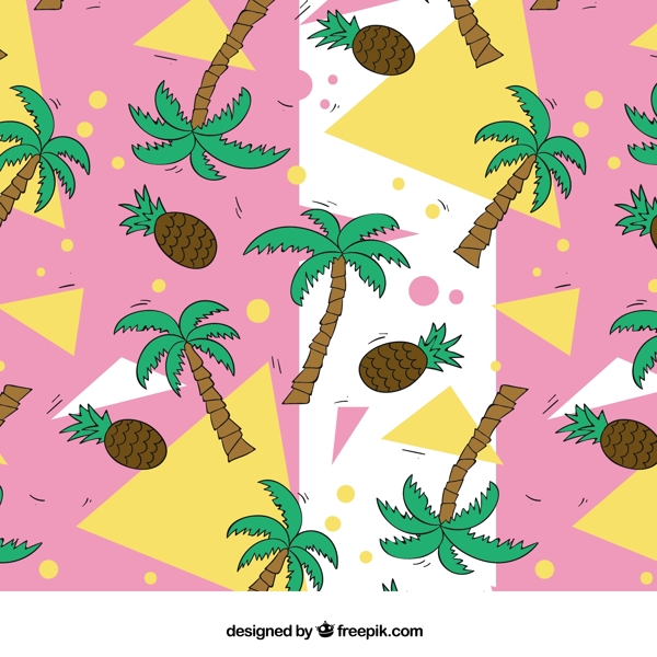 几何形状棕榈树和松树的背景