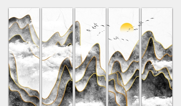 中式山水玄关屏风背景底纹素材艺