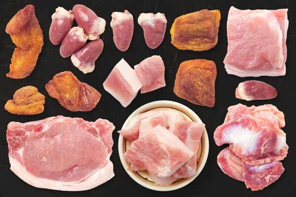 高清实拍猪肉猪心腊肉食物素材