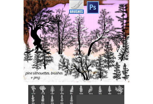 冬季雪景松树效果PS笔刷