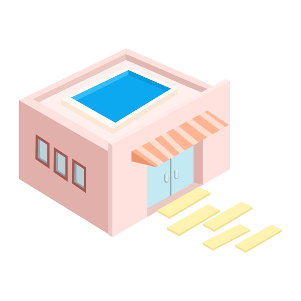 粉色正方形立体2.5D楼房