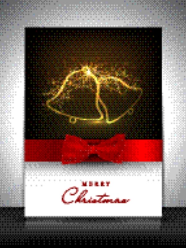 圣诞礼物或贺卡装饰着闪亮的叮当声和红丝带