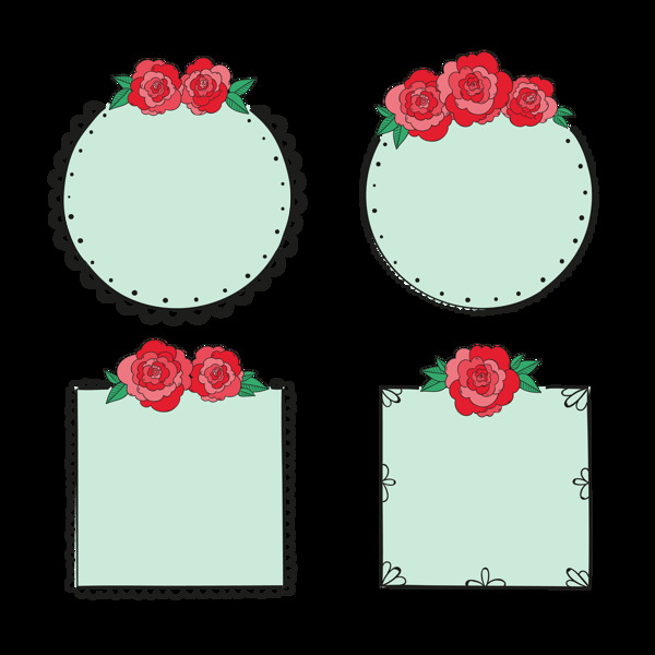 红色花卉边框背景免抠png透明图层素材