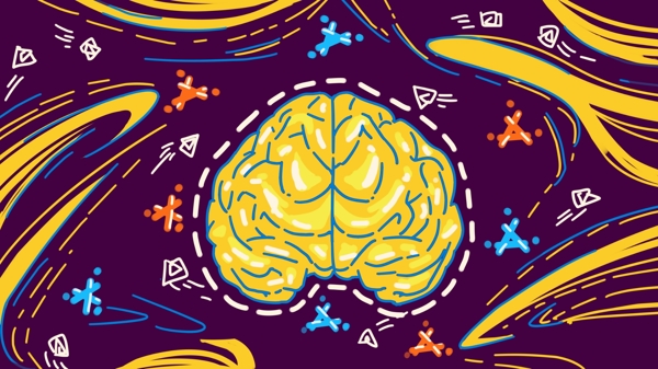 科技开发大脑未来探索撞色线稿手绘插画