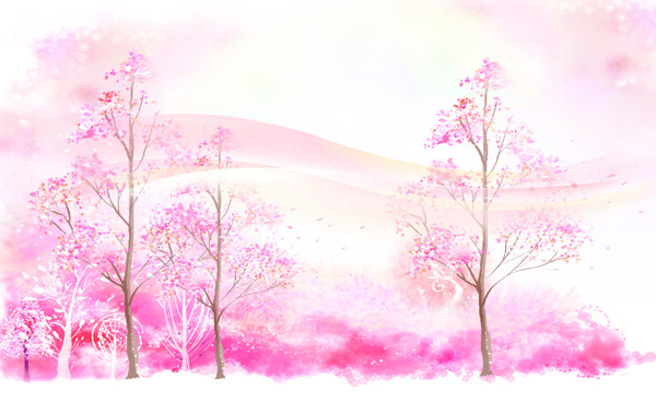 粉色浪漫大树林移门图