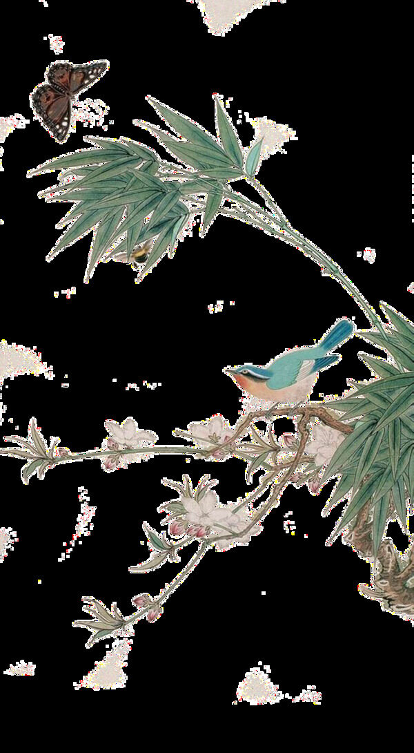 手绘花鸟画透明装饰素材