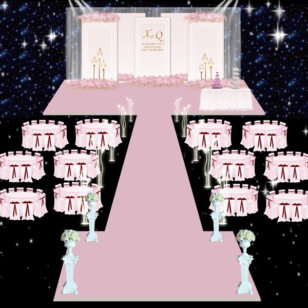 粉色小清新婚礼舞台效果图