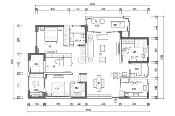 CAD四居室户型平面方案