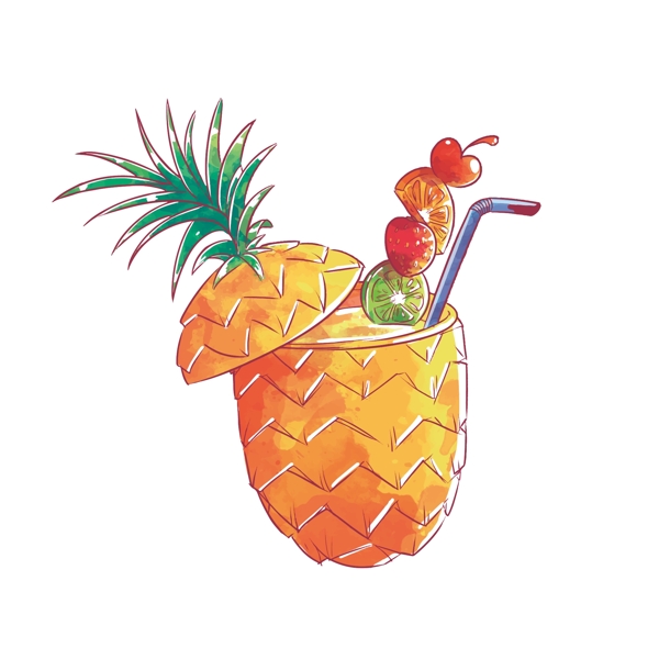 夏天卡通菠萝汁清凉矢量图