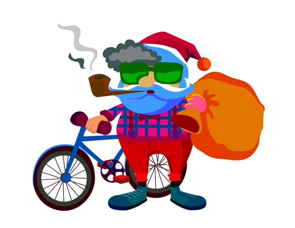 手绘圣诞老人骑自行车元素