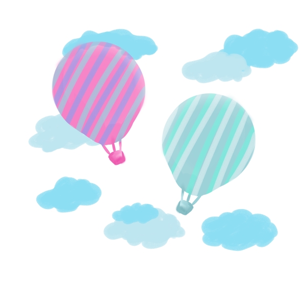 可爱插画风云中漂浮热气球图案