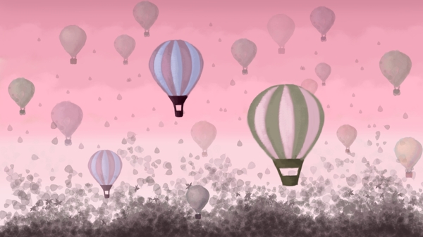 粉红色天空下的热气球