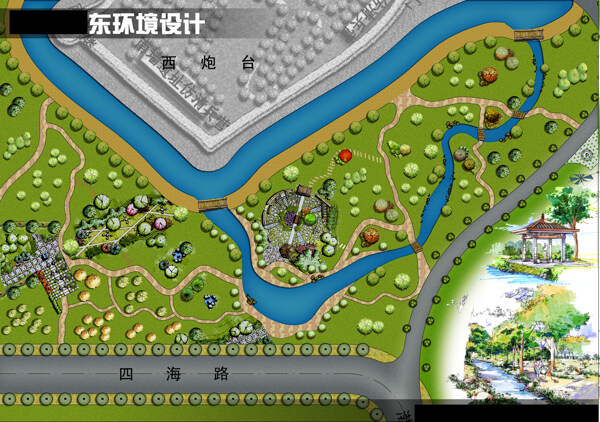 西炮台遗址公园周围绿化平面图