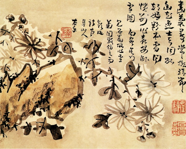 雪菊图花鸟画中国古画0457