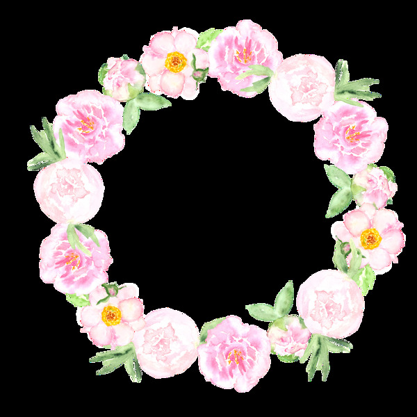 小清新淡粉色花朵手绘花环装饰元素