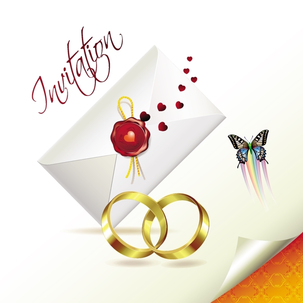 婚礼卡与蝴蝶矢量素材图片