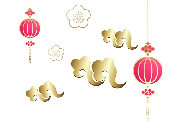 中国风春节金边灯笼祥云装饰图案