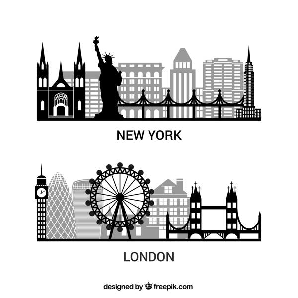 纽约和伦敦的包的轮廓