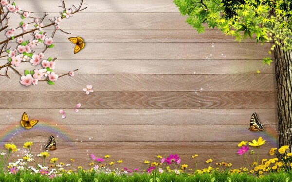 木纹背景墙桃花