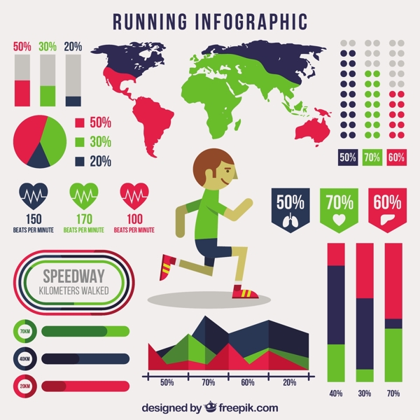 跑步运动信息图与世界地图