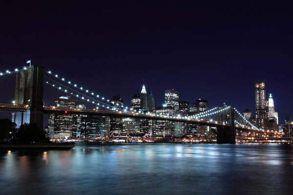 布鲁克林大桥夜景摄影图片