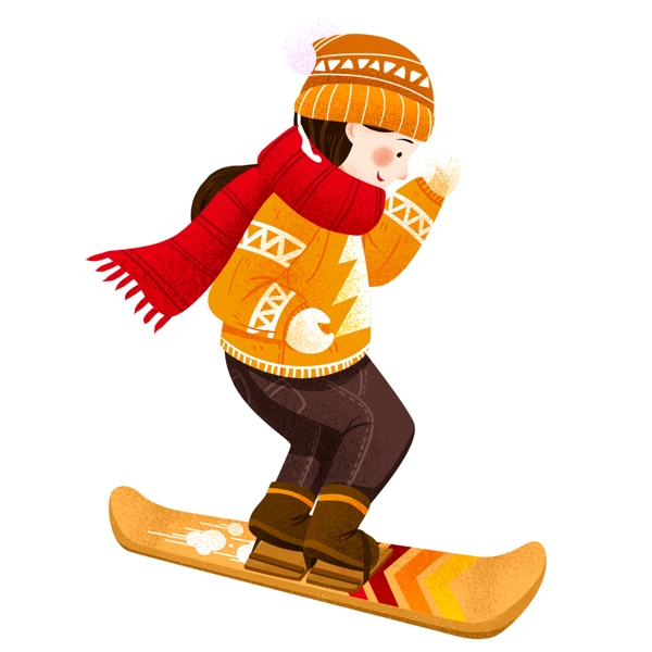 手绘冬天滑雪的女孩人物插画