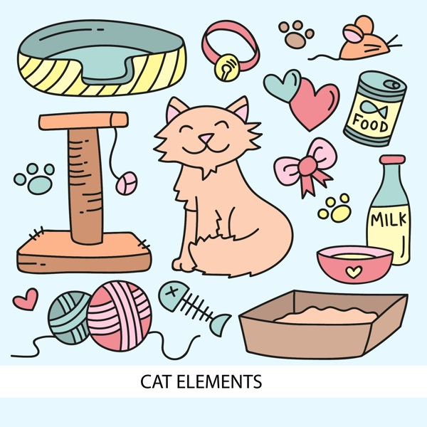 14款可爱猫咪与宠物用品矢量素