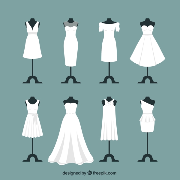 8款白色婚纱设计矢量图