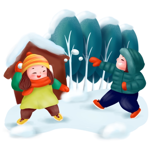 打雪仗冬季冬天儿童游戏玩耍可商用插画配图