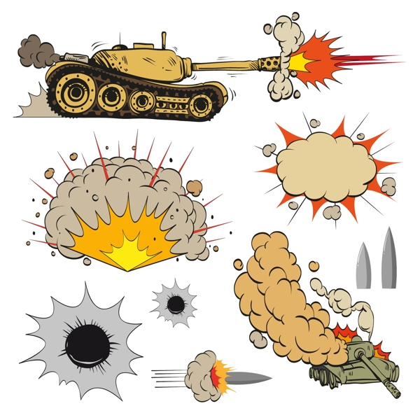 坦克漫画式爆炸矢量装饰素材1